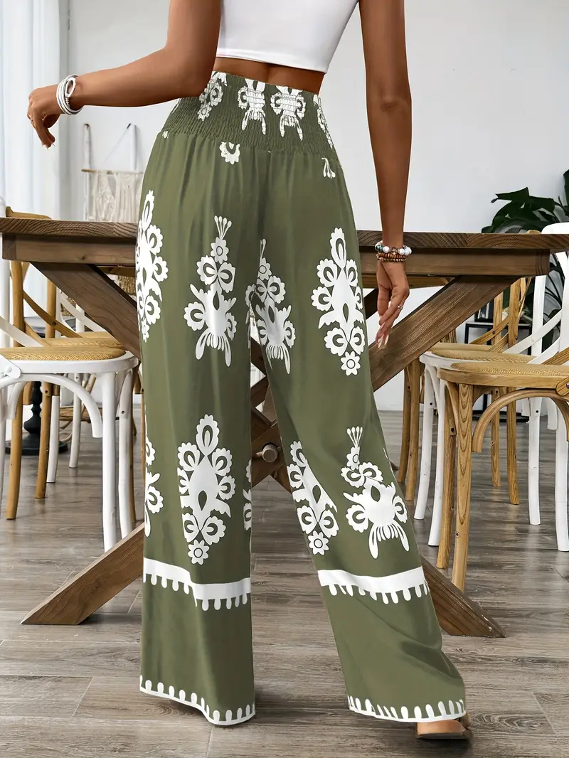 Ina - Stilige, Blomstrete Bukser Med Vide Ben