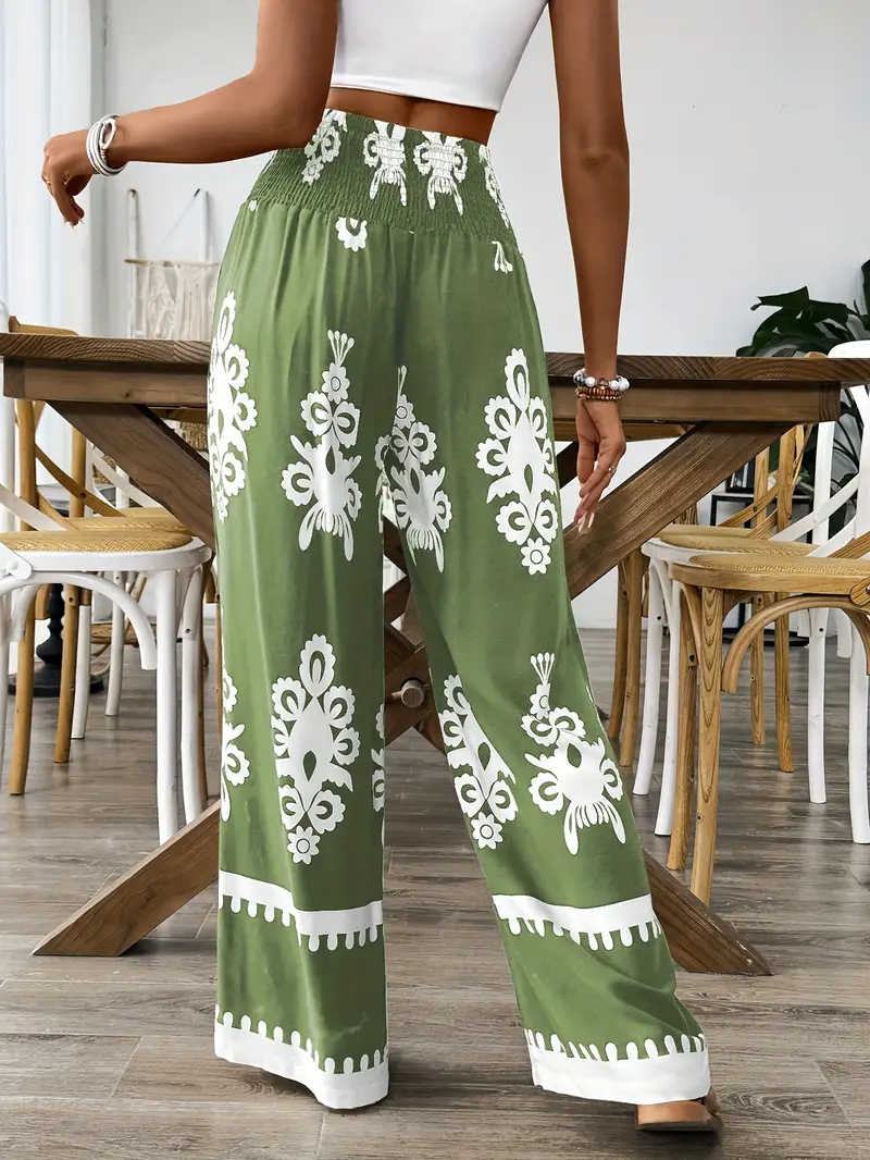Ina - Stilige, Blomstrete Bukser Med Vide Ben