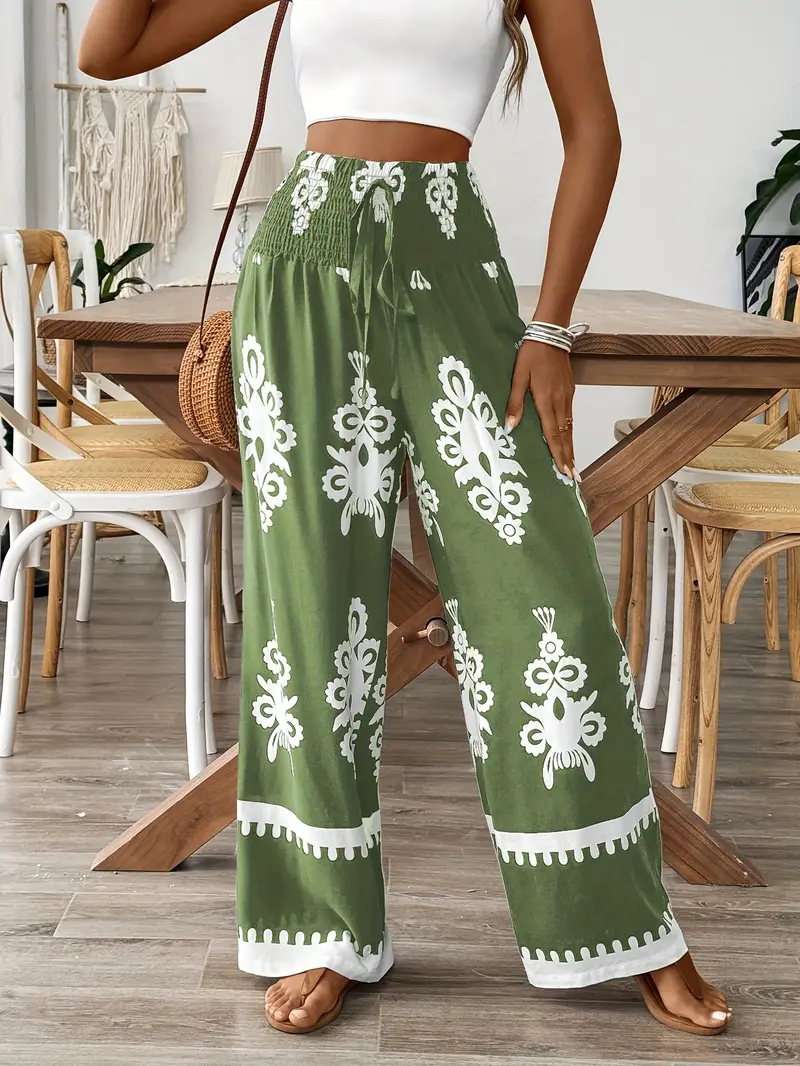 Ina - Stilige, Blomstrete Bukser Med Vide Ben