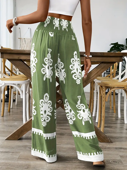 Ina - Stilige, Blomstrete Bukser Med Vide Ben